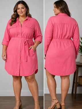 Terra & Sky Pink Button-Front Shirt Dress
